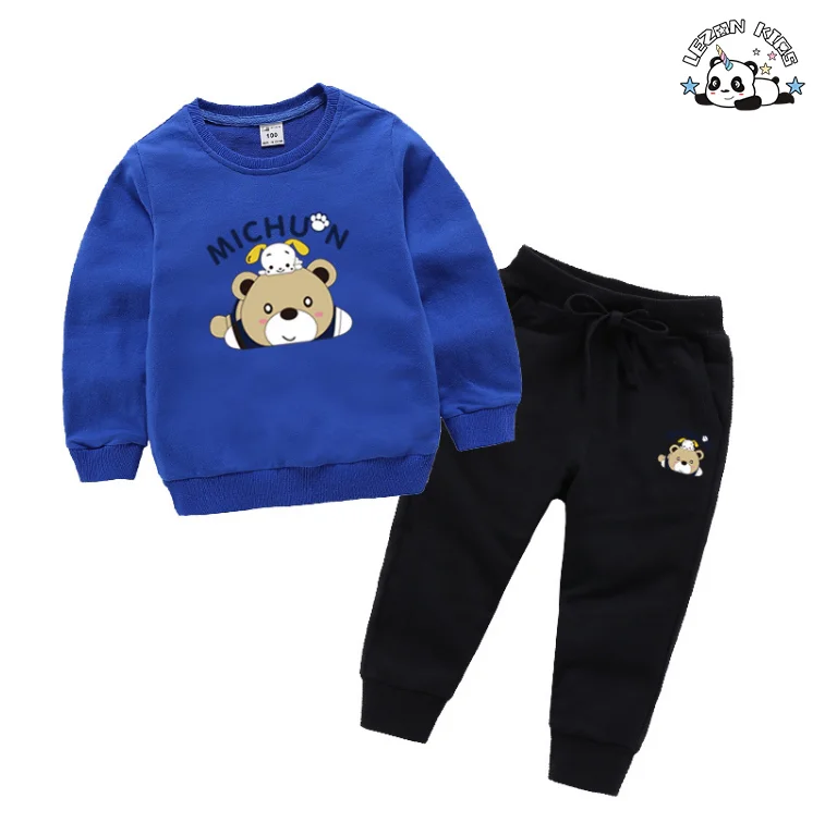 LEZONKIDS - Custom Child Suit Set Boy Cartoon Round Neck Cotton Long Sleeve Sweatshirt Pants Boy Suit